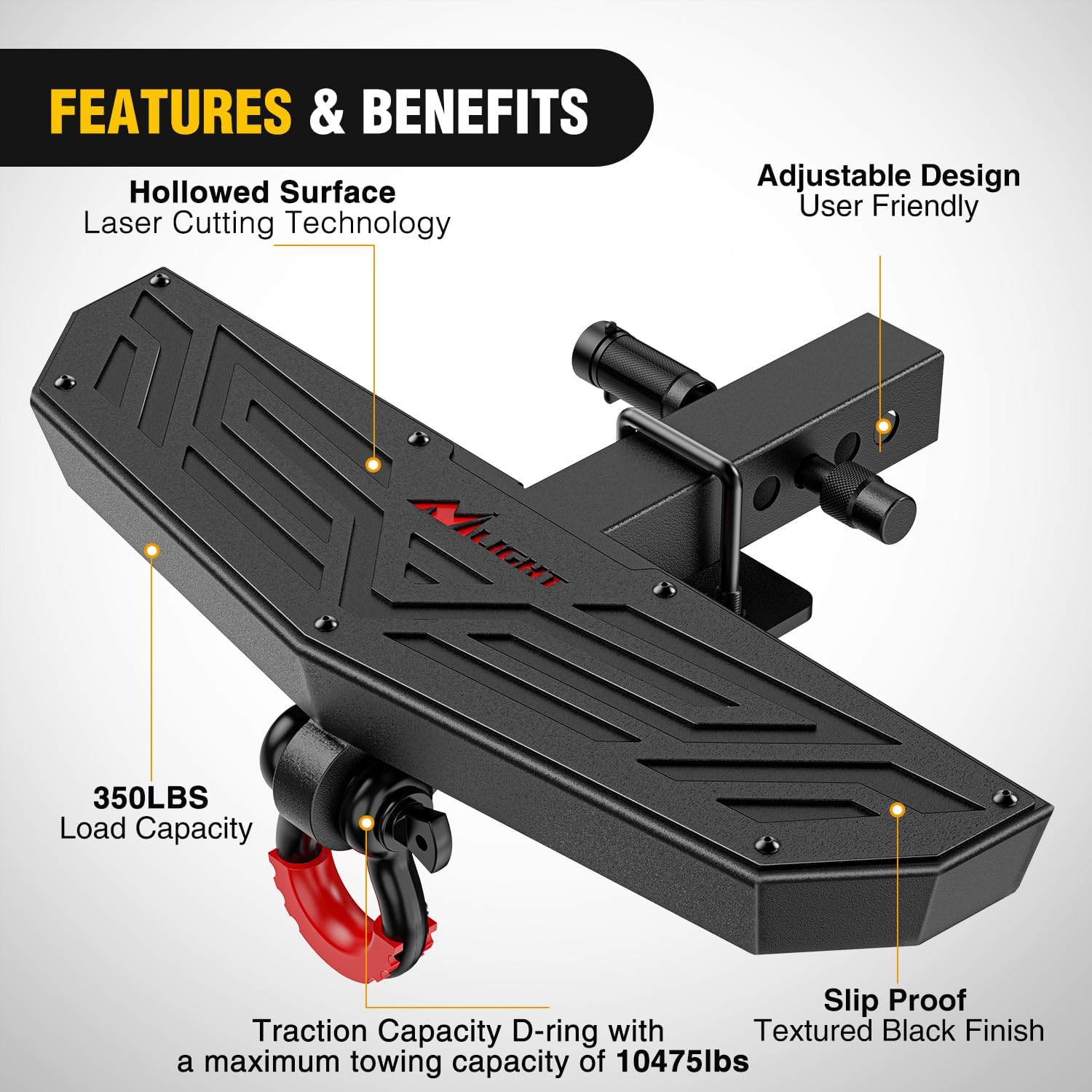 Nilight Hitch Step 2 Inch Receiver Universal Trailer Hitch Step Armor with Anti-Theft D-Ring Shackle Hitch Lock Stabilizer Anti-Slip Design Rear Bumper Guard for Pickups Trucks Vans SUVs ATVs - Image 4