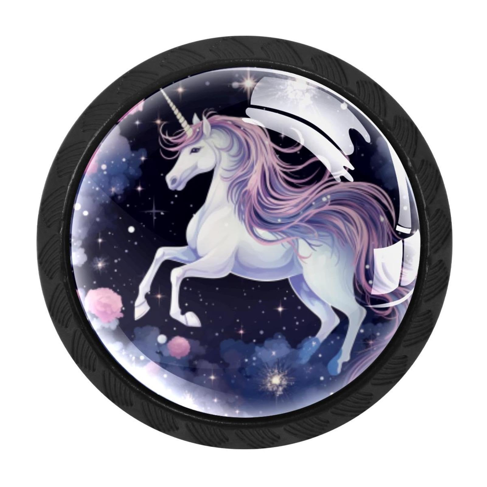 Chenzzzz Multicolored 07 4 Pack Round Cabinet Knobs For Kitchen Bathroom Closet Dresser Cabinets, Starry Unicorn