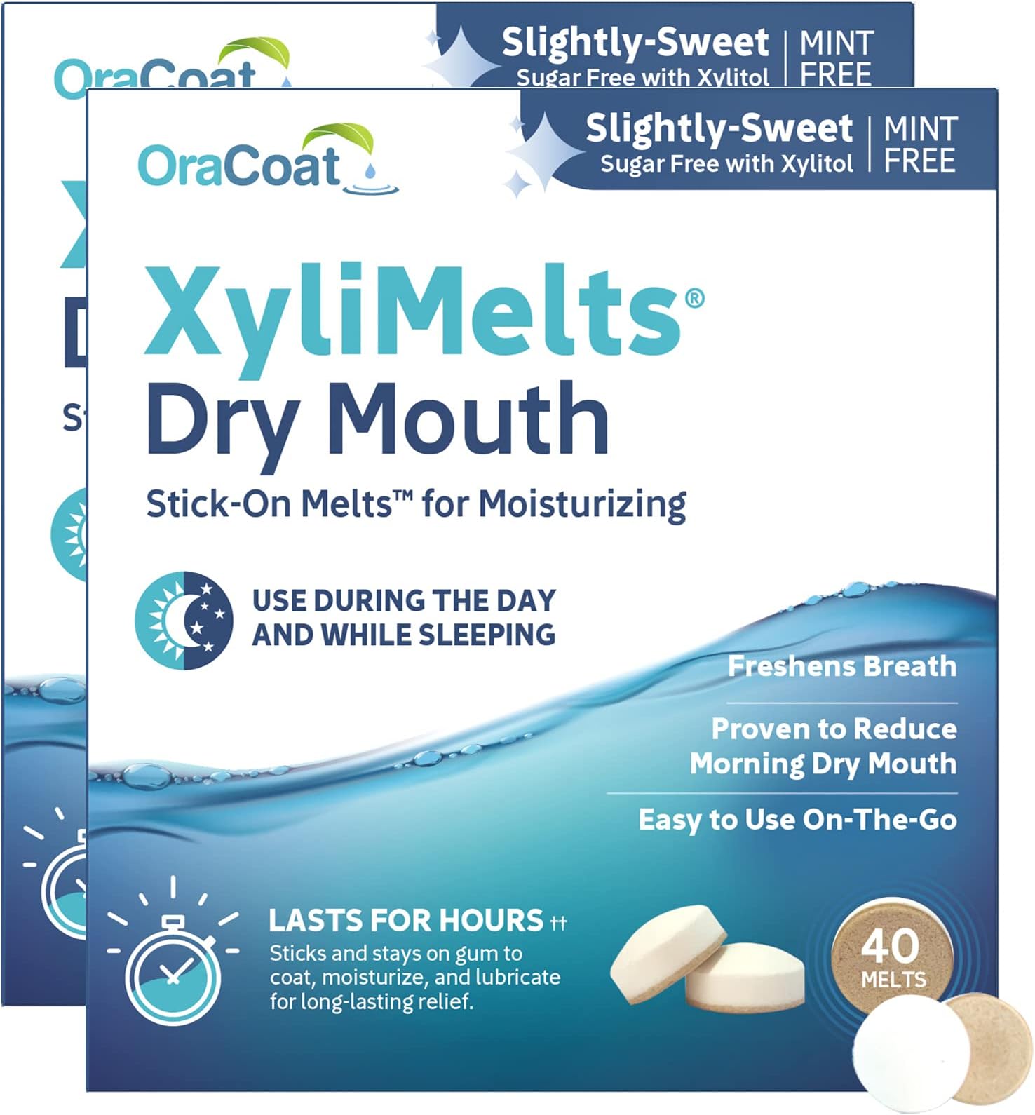 XyliMelts for Dry Mouth Night Time or Day - Moisturizing Dry Mouth Adhering Discs, Sugar Free with Xylitol, 80 Count, Slightly-Sweet Flavor, 8-Hour Relief