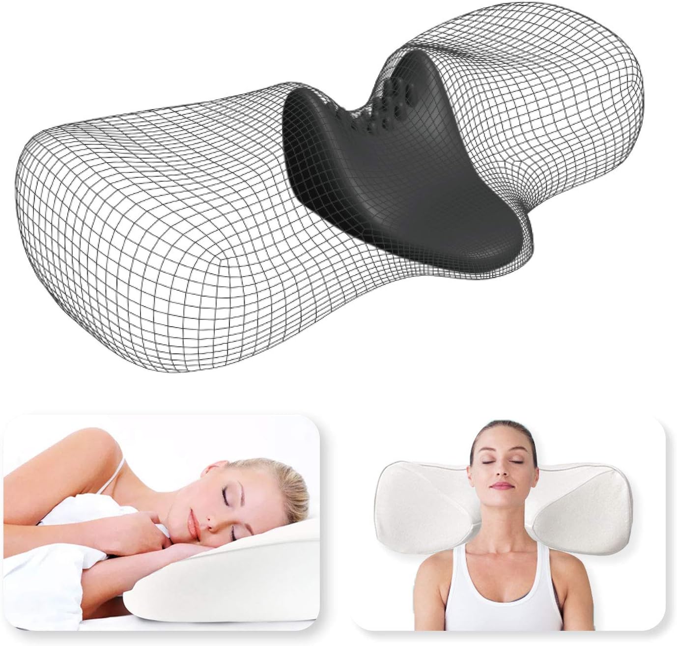 TESENAI Cervical Memory Foam Pillow - Orthopedic Ergonomic Contour Pillow for Neck/Shoulder Pain Relief Sleeping Pillow with Neck Massage Pillow Core for Side and Back Sleeper