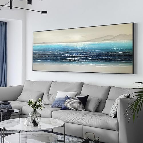 Lienzo abstracto azul y dorado para pared de sala de estar, pintura al óleo de montaña azul enmarcada para dormitorio, decoración moderna de pared