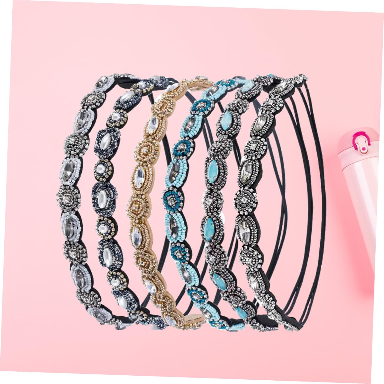 Diadema de Mujer Elástica Cristal y Cuentas, 6 Piezas