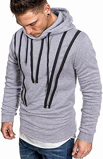 Mufeng Mens Solid Color Zip Adorned Athletic Hooded Sweatshirt Long Sleeve Warm Pullover Tops for Casual and Work Gray Medium