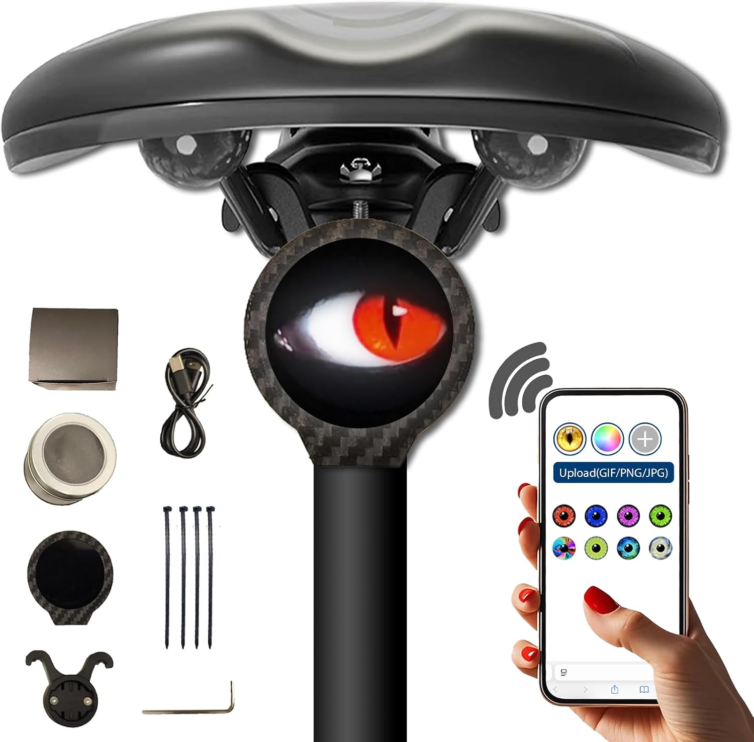Demon Eyes Bike Tail Light, Programmable Eyes Rear Bike Lights, LED Smart Devil Eyes Lights for Bike, Mini Bike Tail Light with Animation, Smart Devil Tail Light Accessories for Car
