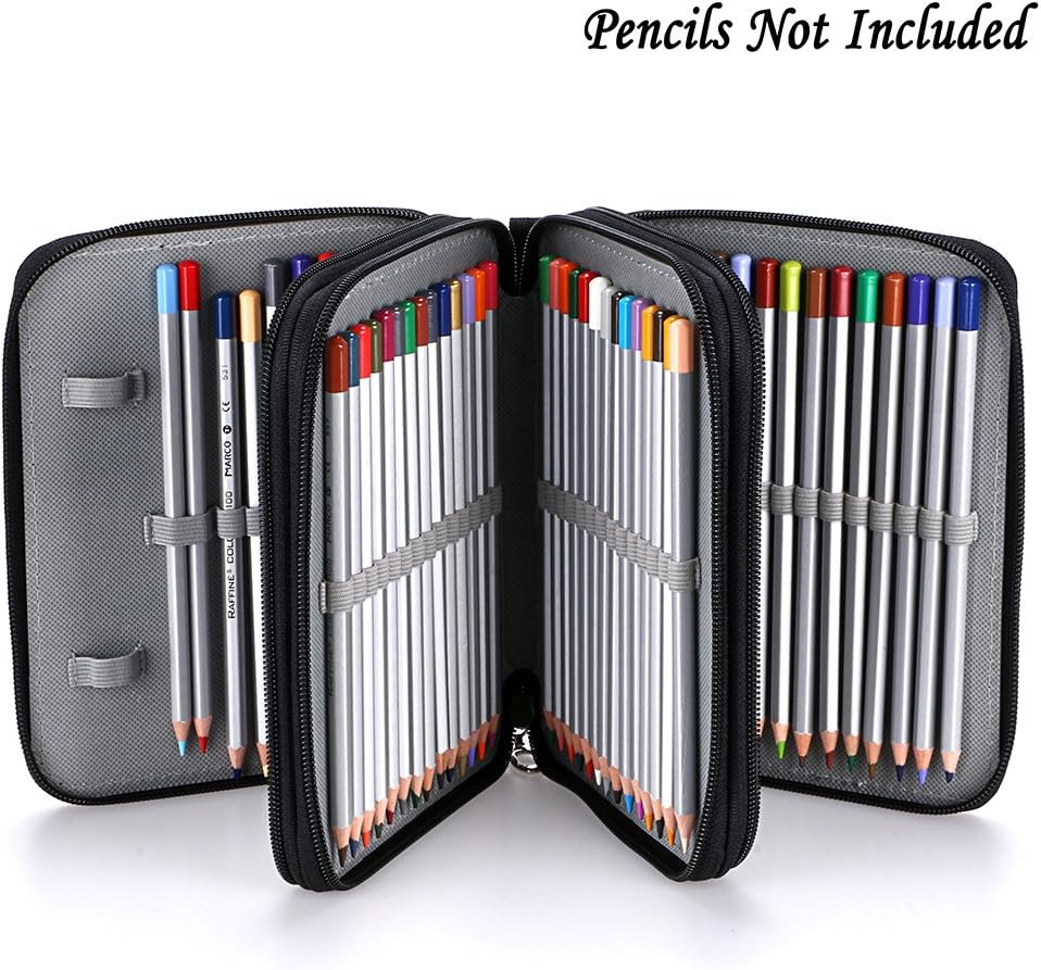 BTSKY Zippered Pencil Case-Canvas 72 Slots Handy Pencil Holders for for Prismacolor Watercolor Pencils, Crayola Colored Pencils, Marco Pencils (Black)