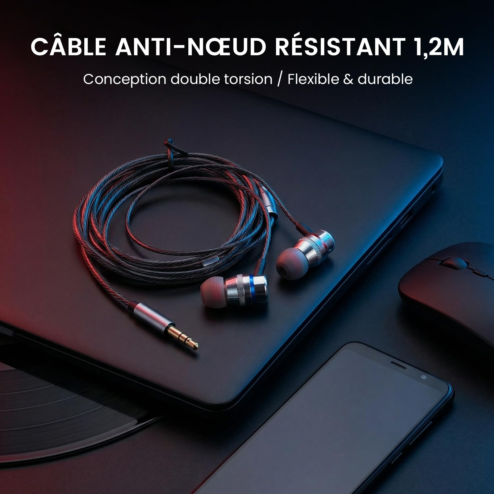HIFI WALKER Écouteurs Filaires Jack 3,5 mm Hi-FI, Intra-Auriculaires Double Driver Hybride, Coque Aluminium, Isolation Passive, Casque Filaire pour Lecteur MP3, PC et Tablette
