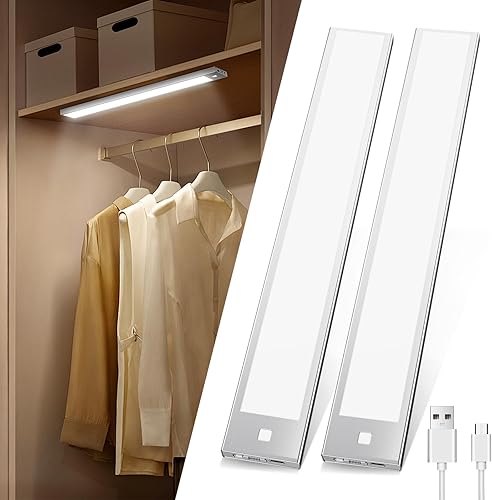 VST Luces para debajo del gabinete, luz con sensor de movimiento para interiores de 2200 mAh recargable, luces de armario con succión magnética,