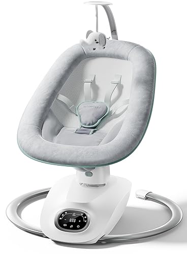 Momcozy CocoSway - Columpio eléctrico para bebés con asiento giratorio de 180, 6 movimientos de balanceo relajantes y 4 velocidades, control remoto