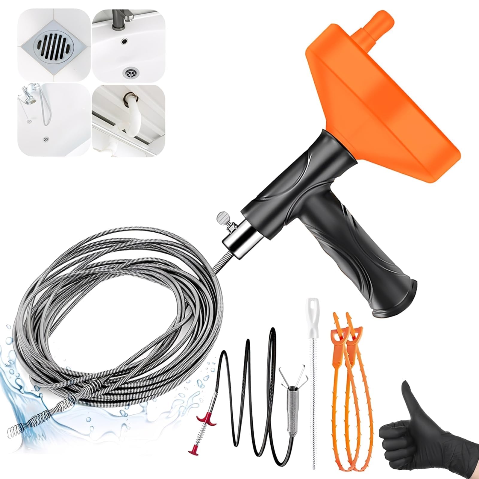 Drain Snake Auger33 Feet, Plumbing Snake Drain Hair Clog Removal Tool,  Heavy Duty Snake Auger, Sink Unclogger Drain Cleaner Tool for Bathroom  Kitchen Tub Shower Drain Clog Remover with Gloves - Amazon.com