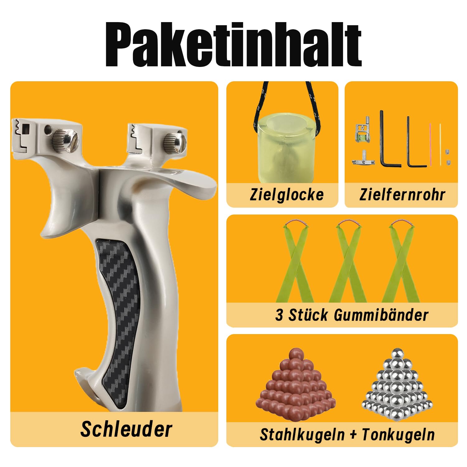 Zwille Steinschleuder Profi für Erwachsene ‎Aluminum Schleuder Zwille mit Stahlkugeln Zielglocke Zubehör Slingshot für Outdoor Sport Katapult