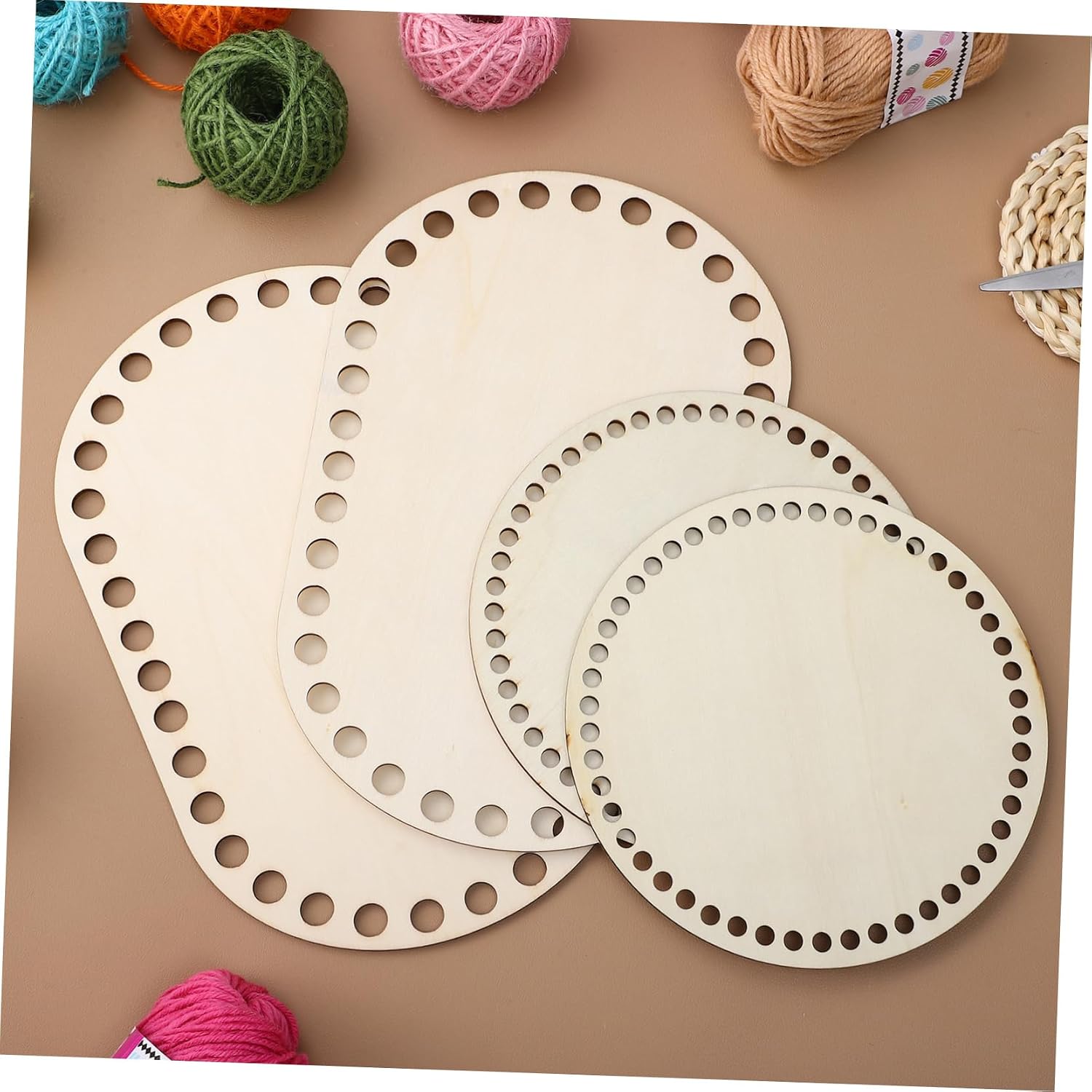 4Pcs Natural Wooden Basket Bottoms for Crocheting Oval/Round Shape Wood Basket Bases DIY Craft Supplies for Weaving and Knitting Projects