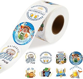500PCS Oktoberfest Stickers, Circle Beer Festival Sticker Roll 8 Styles Round Oktoberfest Labels for Oktoberfest Party Favors