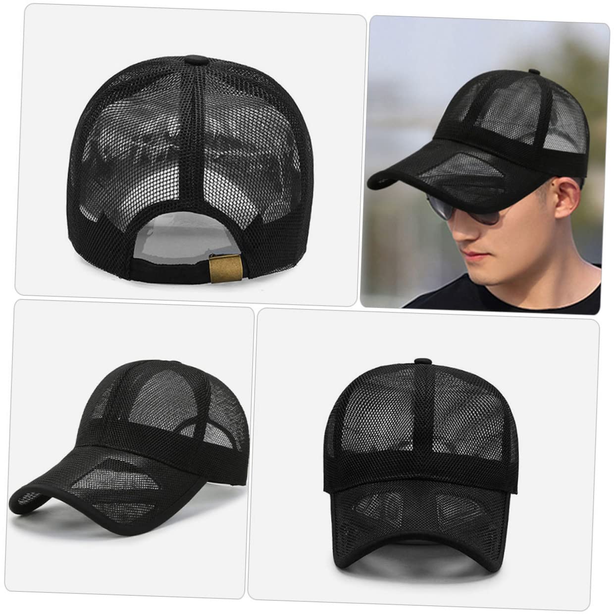 SHERCHPRY Gorra De Malla Transpirable Gorras De Visera para Adultos Gorras De Béisbol De Malla para Hombres Sombreros De Béisbol De Malla De Verano Gorra Deportiva Poliéster Black