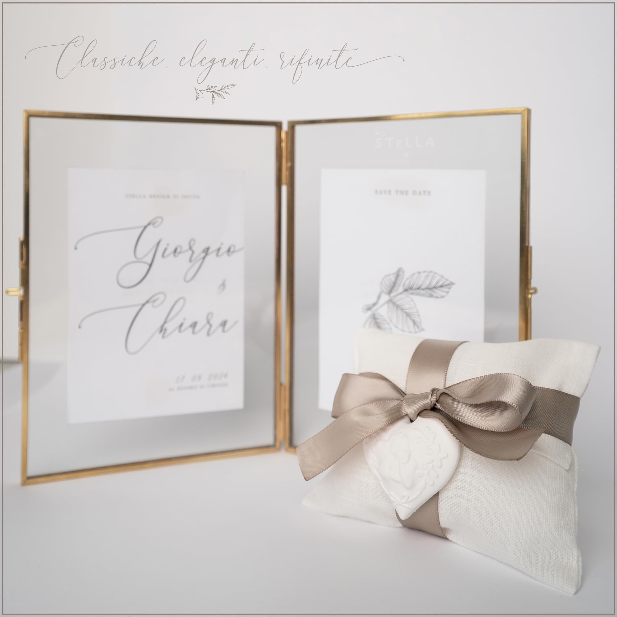 Eleganti Bomboniere Matrimonio/Cresima/Comunione in Soffice Misto Lino/Cotone, Sacchetti Portaconfetti con Gessetti Cuore/Angelo, 25 Pezzi (Salvia)