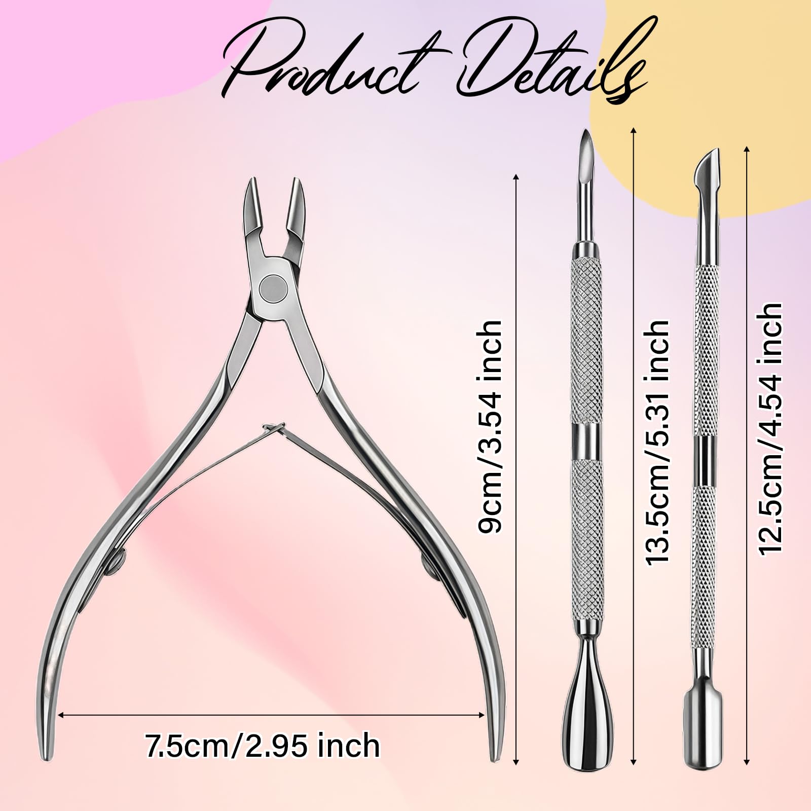 3-teiliges Nagelhautzangen Set, Professionelle Edelstahl Nagelhautzange mit Nagelknipser und Nagelhautschieber, Entfernung Überschüssige Eingerissener Haut,für Fußnägel und Fingernägel