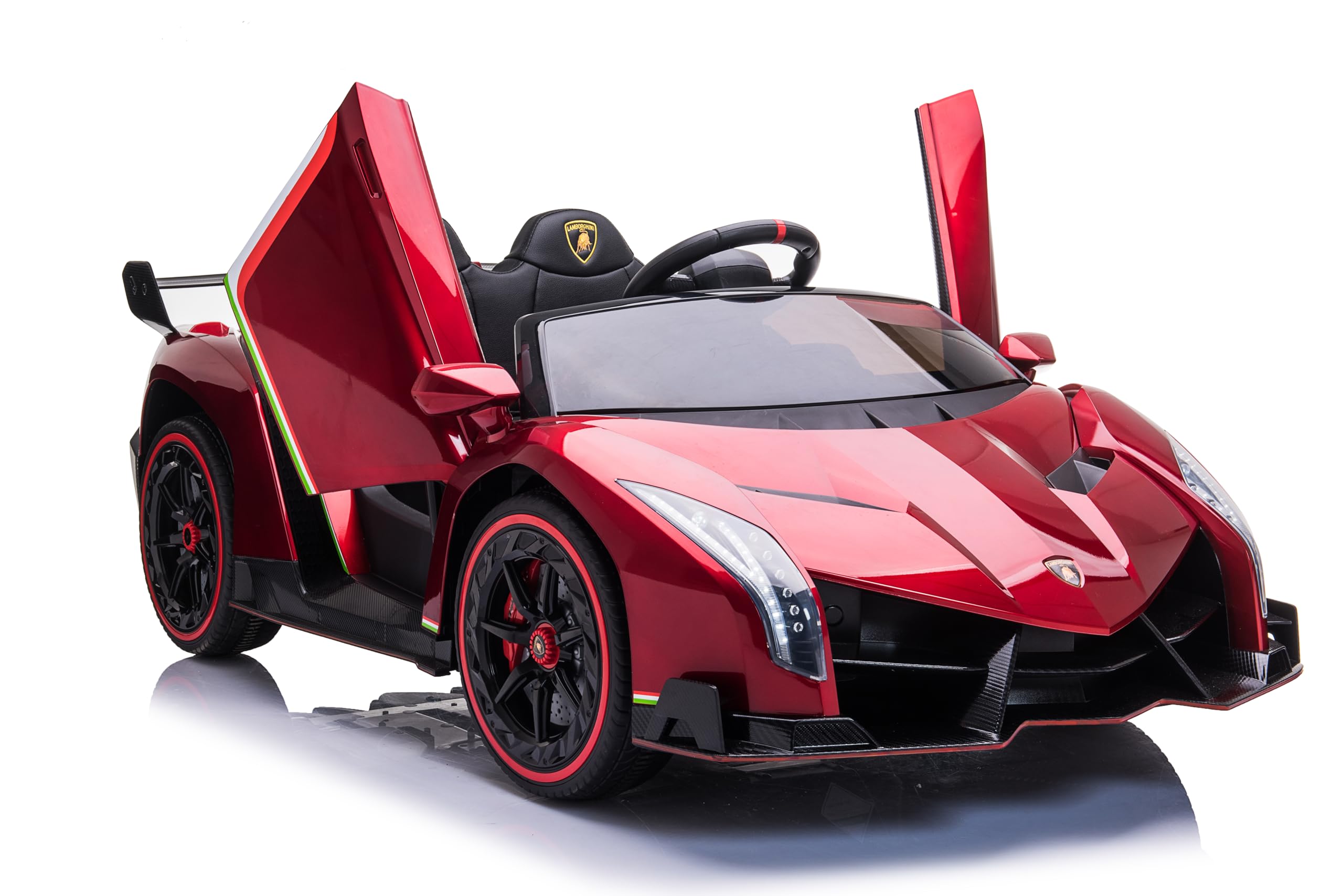 FINOOS Kinderauto Lambo Veneno 24V Elektroauto für Kinder 2-Sitzer, 4X4 Gummireifen, Ledersitz, mit 2,4 GHz Fernbedienung (Rot)