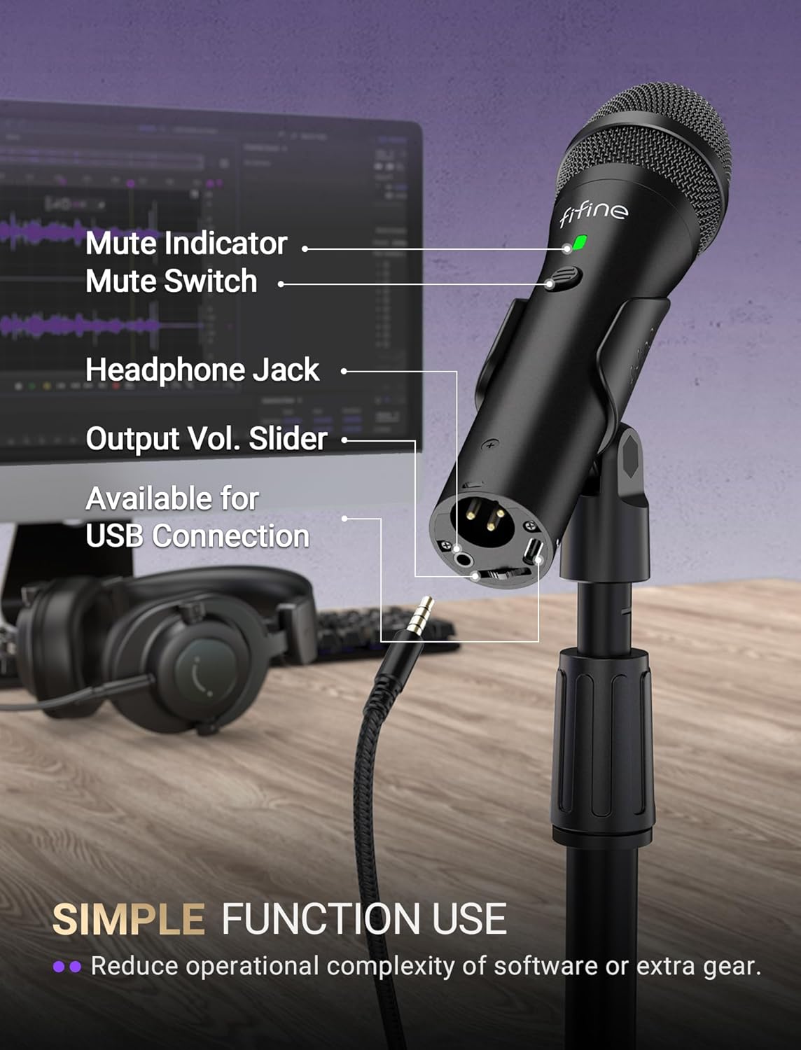 FIFINE USB/XLR Dynamic Microphone for Podcast Recording, Studio Handheld Mic Set with Desktop Stand for Vocal, Voice Over, Streaming, Black-AmpliTank TANK2 - Image 4