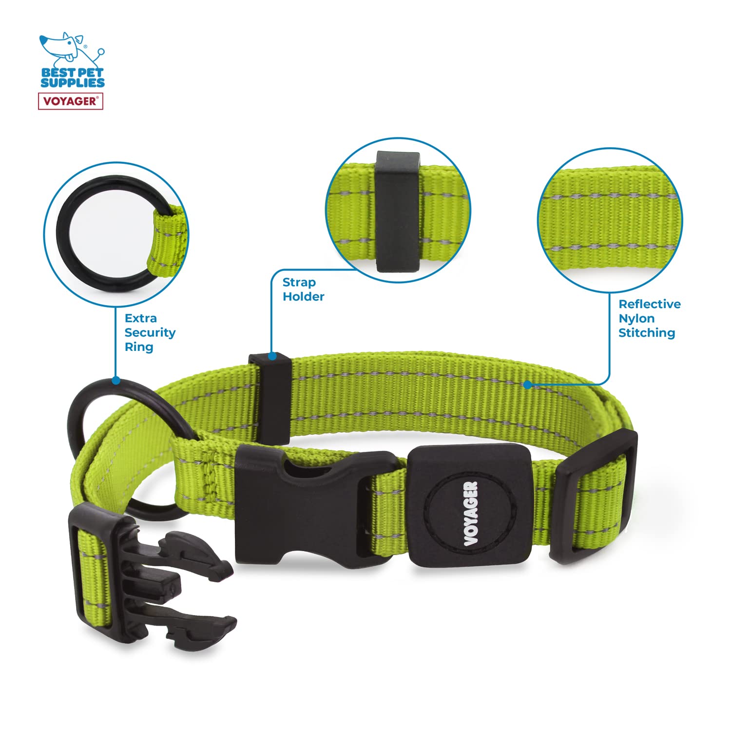Best Pet Supplies Reflective Dog Collar with Adjustable Length, Heavy-Duty Buckle, and Strong Leash D-Ring, Training, Walking - Image 2