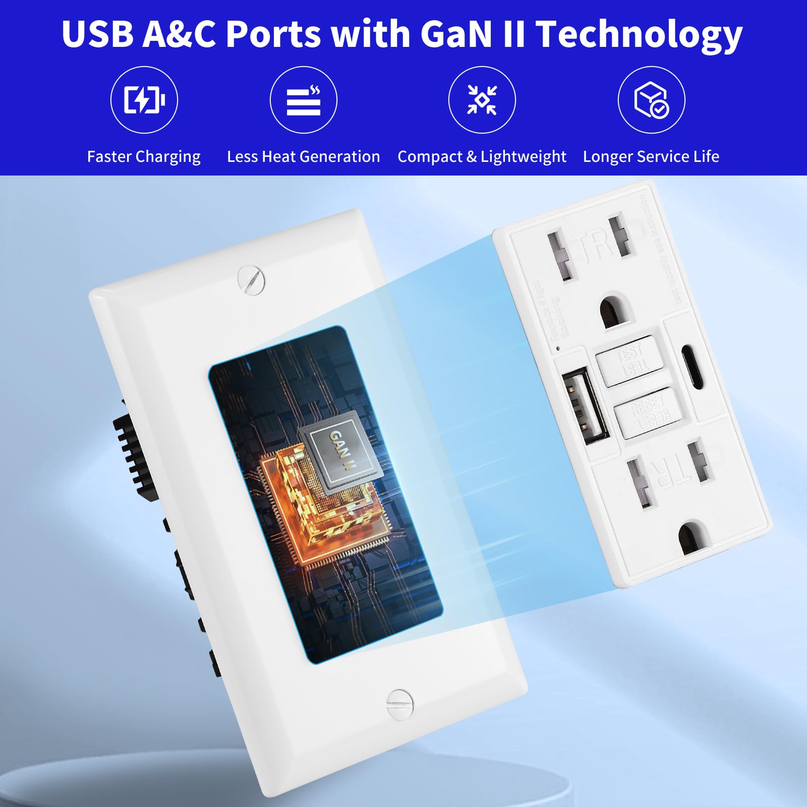 15 Ampere Selbsttest-GFCI Steckdosen-Kombination mit USB Typ A und Typ-C, manipulationssichere dünnere Duplex-Steckdose, Wandmontage, USB-Ladegerät für Smartphones, Tablets, Schwarz, 2er-Pack