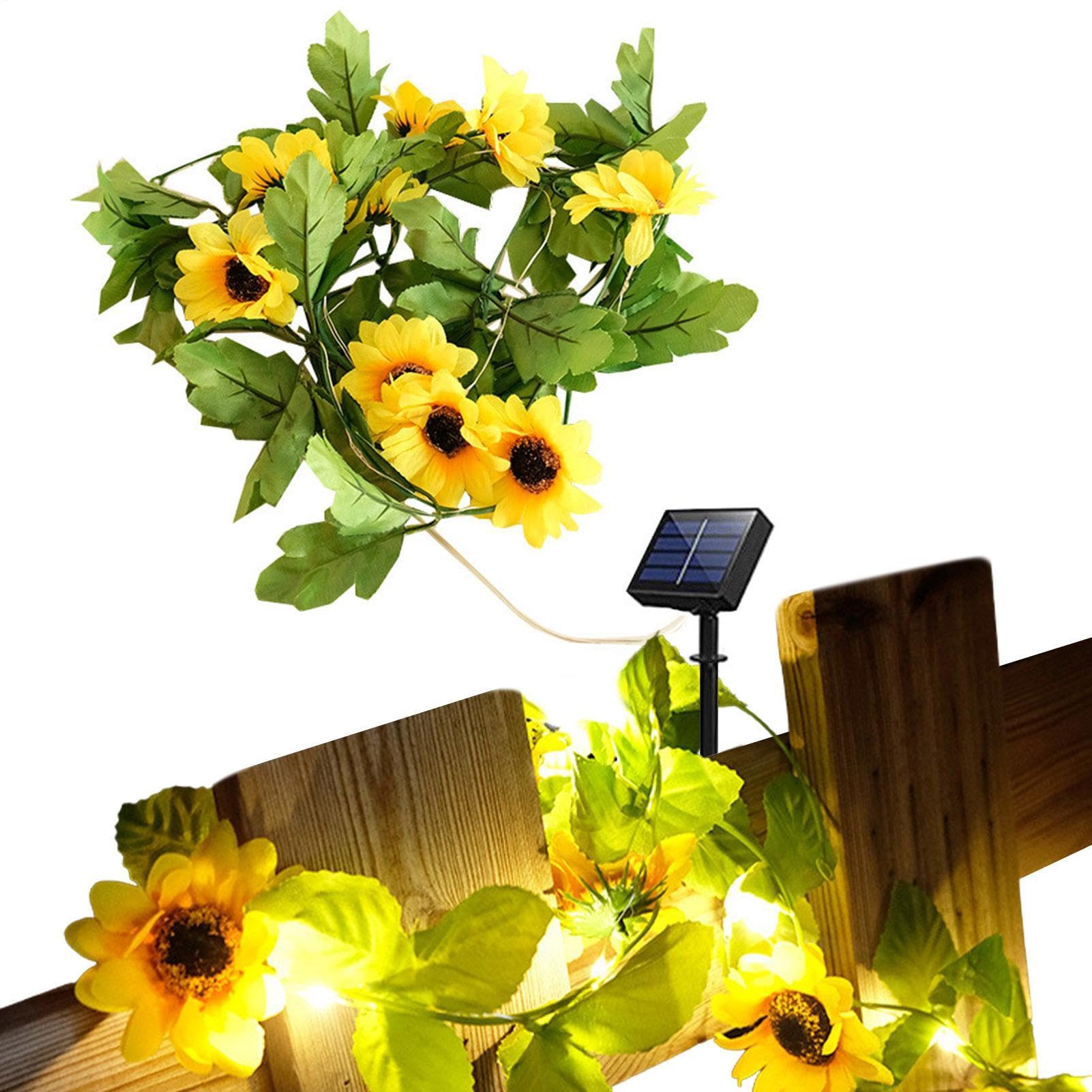 Sunflower Garland String Lights, 20 LED Solar String Lights Outdoor, Artificial Sun Flowers StringSolarLights Outdoor, Lamp Wedding Decor, LED FairyLights for Garden Balcony Room
