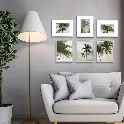 Vista 388 de Golden State Art - Marco de fotos de aluminio satinado clásico de 8 x 10 con alfombrilla de color marfil para fotos de 5 x 7 y cristal real, Dorado