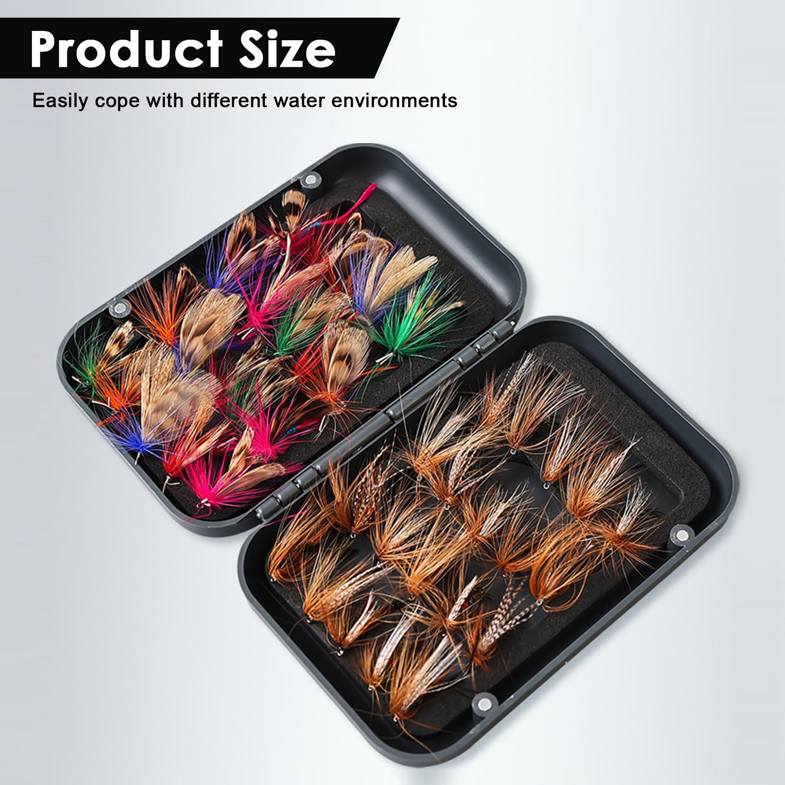 Fliegenfischen Köderset, 64 Nymphen, Streamer und Trockenfliegen in Box, Perfekt für Forelle und Barsch, Komplettes Forellen Köder Set und Fliegenrute Set Ersatz, Fly Fishing Lures - 4