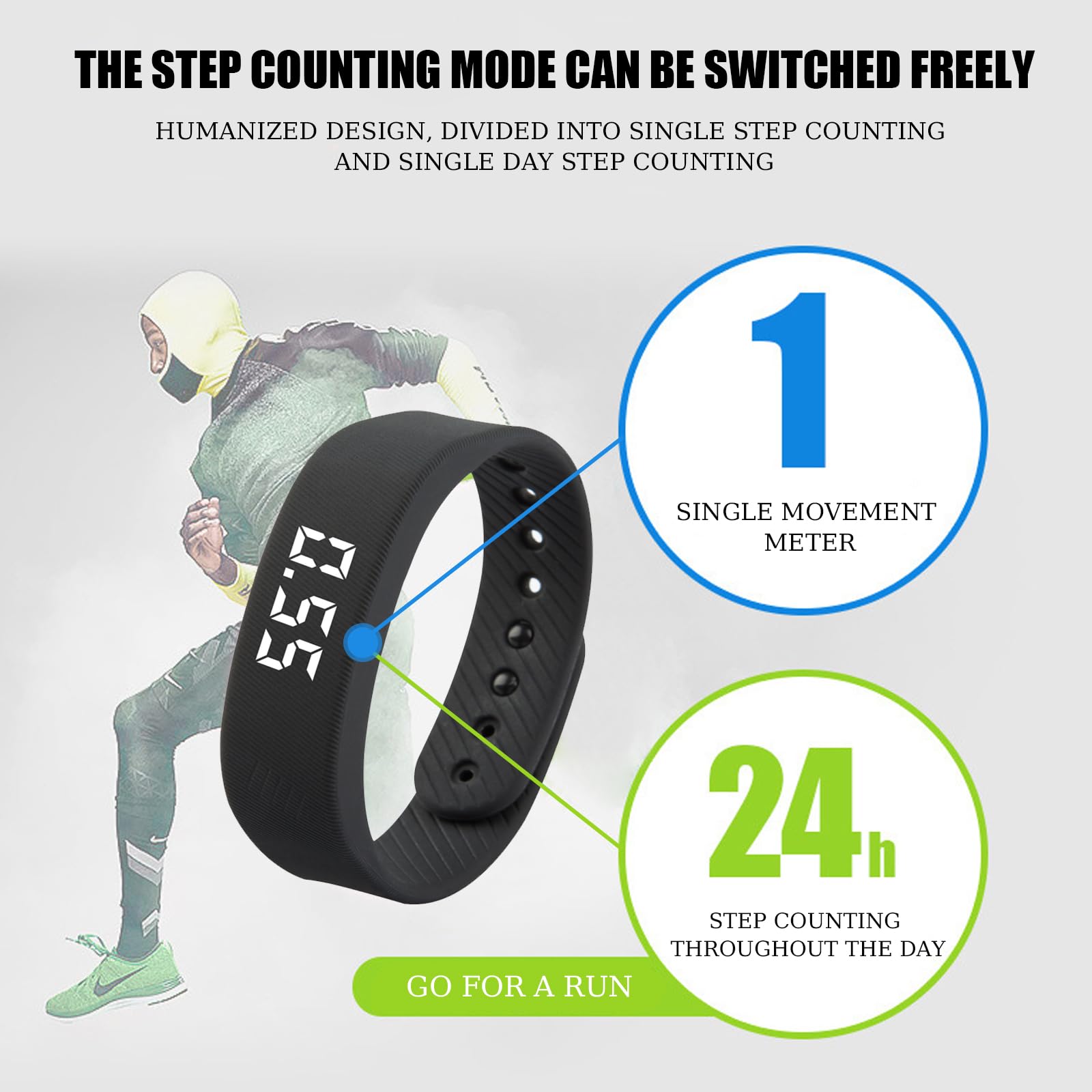 Reloj podómetro digital impermeable – Contador de pasos sin Bluetooth, reloj de seguimiento de fitness con alarma vibratoria silenciosa, pantalla LED, no requiere aplicación, reloj digital impermeable