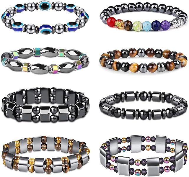 MILACOLATO 8Pcs Hematite Bracelet Magnetic Bracelets for Men Women Stretch Bracelet
