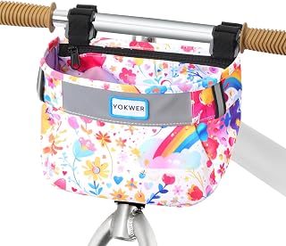 Kids Bike Basket Front Handlebar Bag for Boys Girls, Easy to Install | Safety Reflective Stripes, Spacious Storage, Waterproof Fabric, Tool-free Adjustable Straps, Kids Bike Scooter Accessories