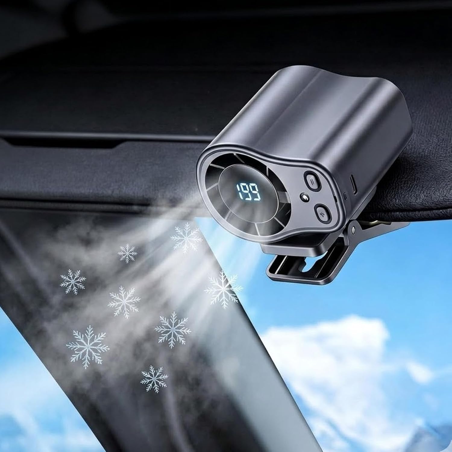 2026 Car Clip on Air Conditioner Fan with LED Display, Portable Mini Cooling System, 16℃ Semi-Cooling Wide Clamp, USB Rechargeable, 360° Rotation Adjustable 199 Speeds Truck Tent (Black New)