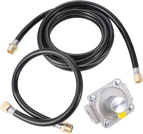 Kit de conversión de manguera de gas natural de 10 pies con válvula reguladora de presión de salida de 5 pulgadas, manguera de parrilla de gas