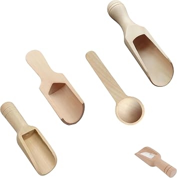 4PCS Mini Wooden Spoon Bath Salt Spoon 3.66 & 3 Inch - Food-Safe Beechwood Measuring Tools for Baking/Coffee/Spices, Ergonomic Kitchen Utensils & Baby Food Prep 4 Sizes