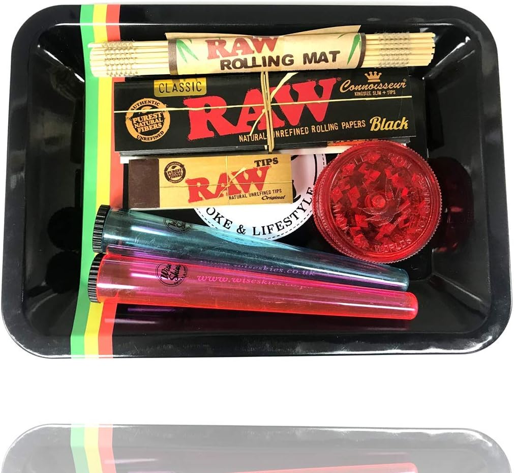 Wise SkiesWise Skies Rolling Tray Set - Smoking Mat, RAW Black Rolling Papers, Cone Holder, Tips