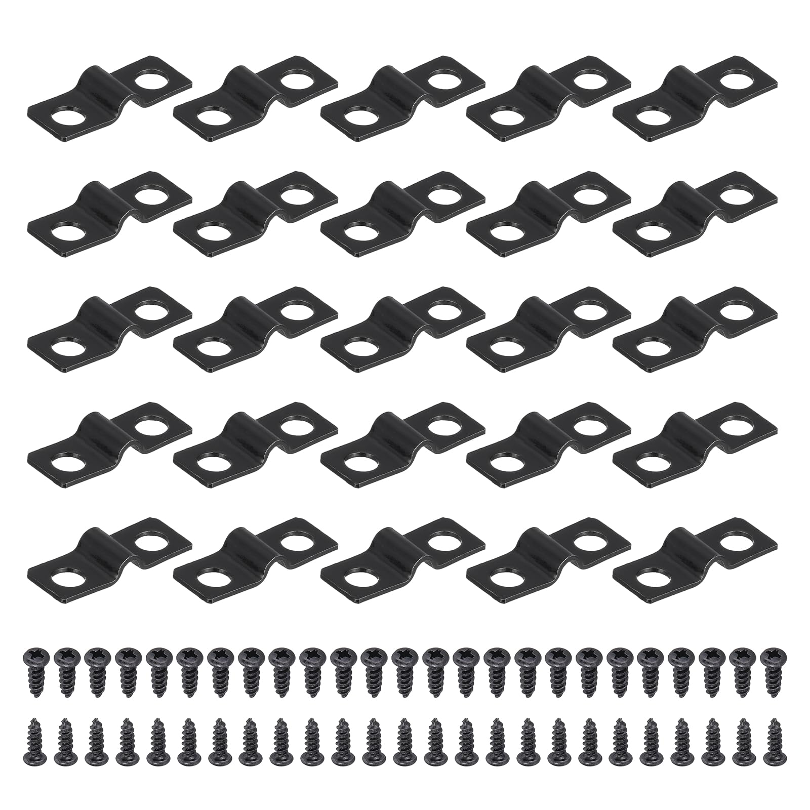 sourcing map 50Pcs 3mm(1/8") Two Hole Pipe Strap, Rigid U Brackets Conduit Clamp Heavy Duty Carbon Steel Pipe Strap Clip with Self-Tapping Screws for Fixing Tube Cable Wire Cord, Black โ image 1