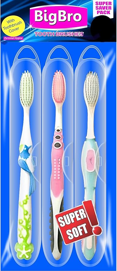 BigBro Toothbrush Soft Bristle with Case Cover (Super Saver Pack of 3)