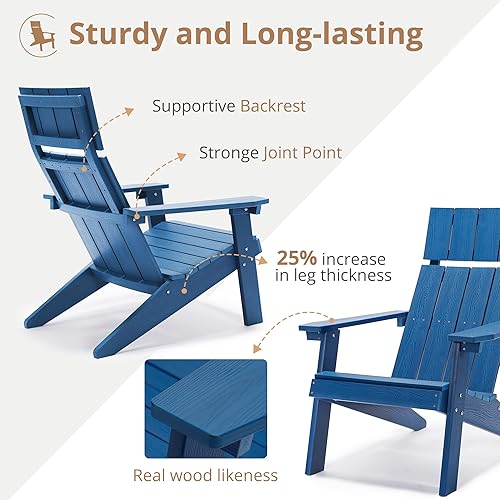 Miniatura 5 de LUE BONA Silla Adirondack con reposacabezas, modernas sillas Adirondack de plástico con respaldo alto, silla para fogatas Adirondack de polietileno