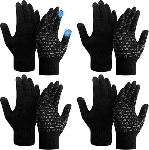 SATINIOR Guantes de invierno para hombre, 4 pares de guantes cálidos con forro polar para pantalla táctil, guantes térmicos para clima frío para