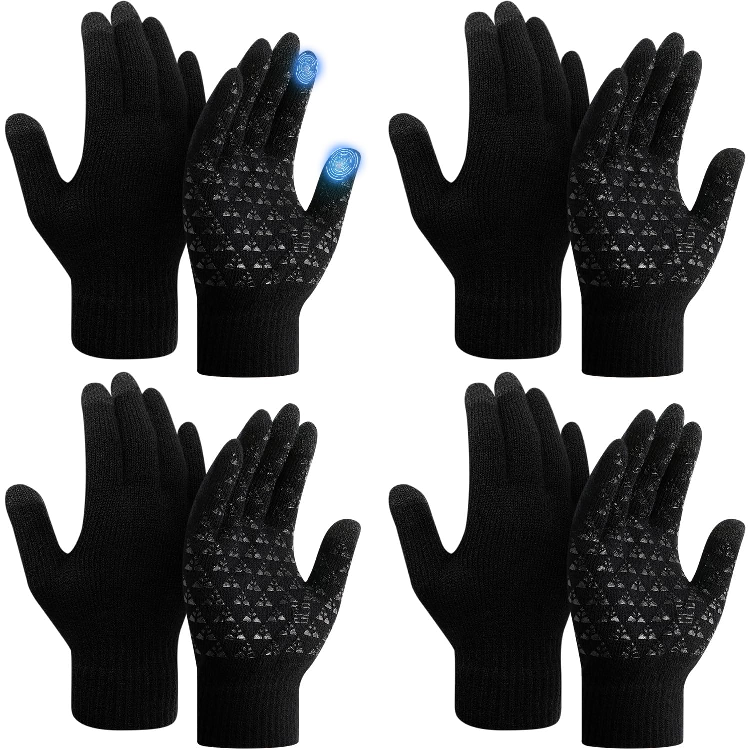 SATINIOR 4 Pairs Winter Gloves for Men Knit Warm Lining Cold Weather Gloves with Anti Slip Grips Touch