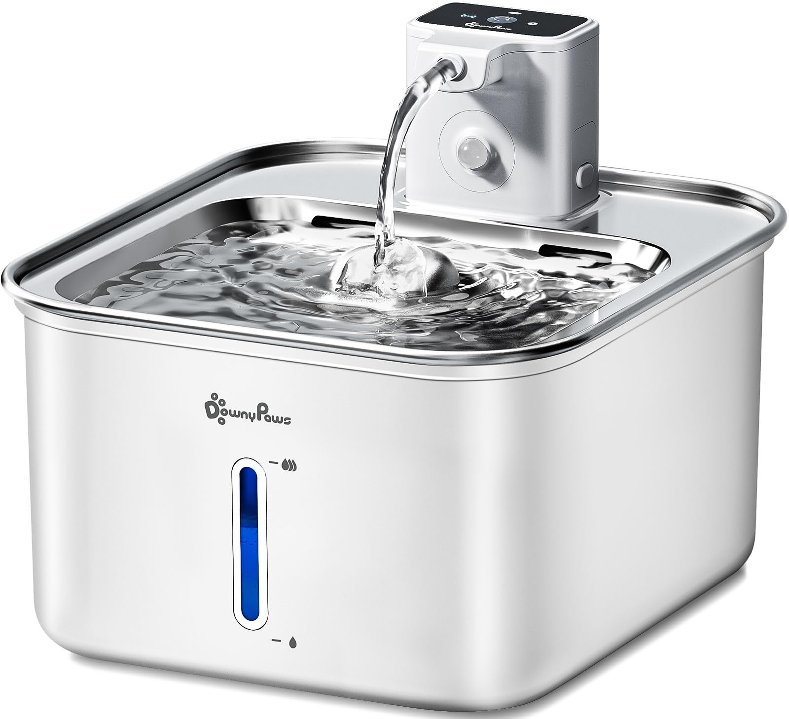 Downypaws Fuente para Gatos Inalámbrica 3L INOX, Bebedero Gatos Automático con Sensor de Movimiento, Batería Recargable 4000mAh, Bomba Silenciosa por de Bebajo 30dB, Blanco