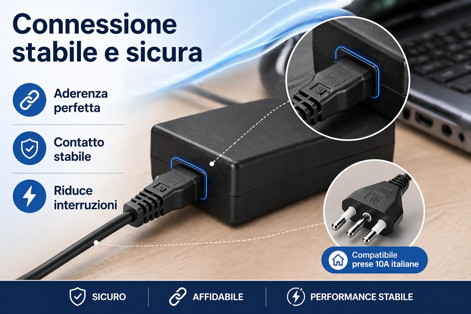 Cavo Alimentazione Notebook 1,8m IEC C5 Trifoglio – Spina Italiana 3 Poli 10A 250V IMQ | Cavo Alimentatore PC Portatile, Monitor, Stampante