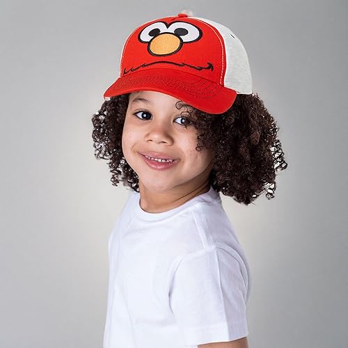 Miniatura 8 de Sesame Street Gorra de béisbol de algodón para niños pequeños - Elmo, Cookie Monster, Big Bird, Oscar The Grouch, Elmo RojoGris