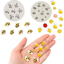 2Pcs Mini Bees Floret Shape Resin Silicone Molds Set 3D Simulation Cute Bees Flower Epoxy Casting Molds for DIY Resin Fairy Garden Micro Landscape Dollhouse House Display Decor
