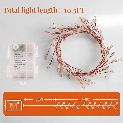 Miniatura 8 de Lycklig Luces de Navidad que funcionan con pilas, guirnalda de luces de 20 pies, 200 luces LED con control remoto, 8 modos, guirnalda de luces de