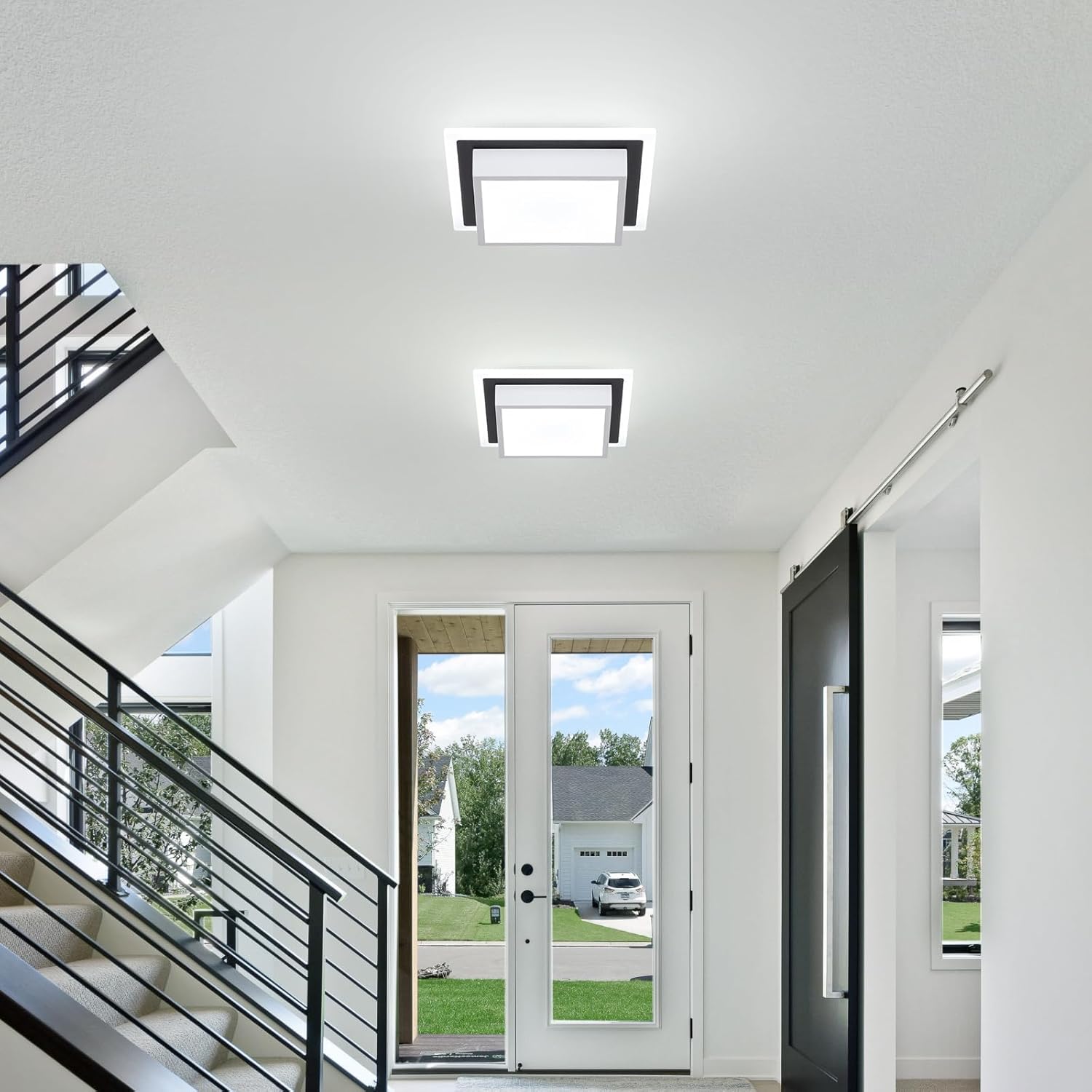 Modern LED Ceiling Light, Hallway Ceiling Light, 6000K Cold White Flush Mount Ceiling Lamp, Square Hallway Lighting Fixtures for Living Room Bedroom Bathroom Kitchen