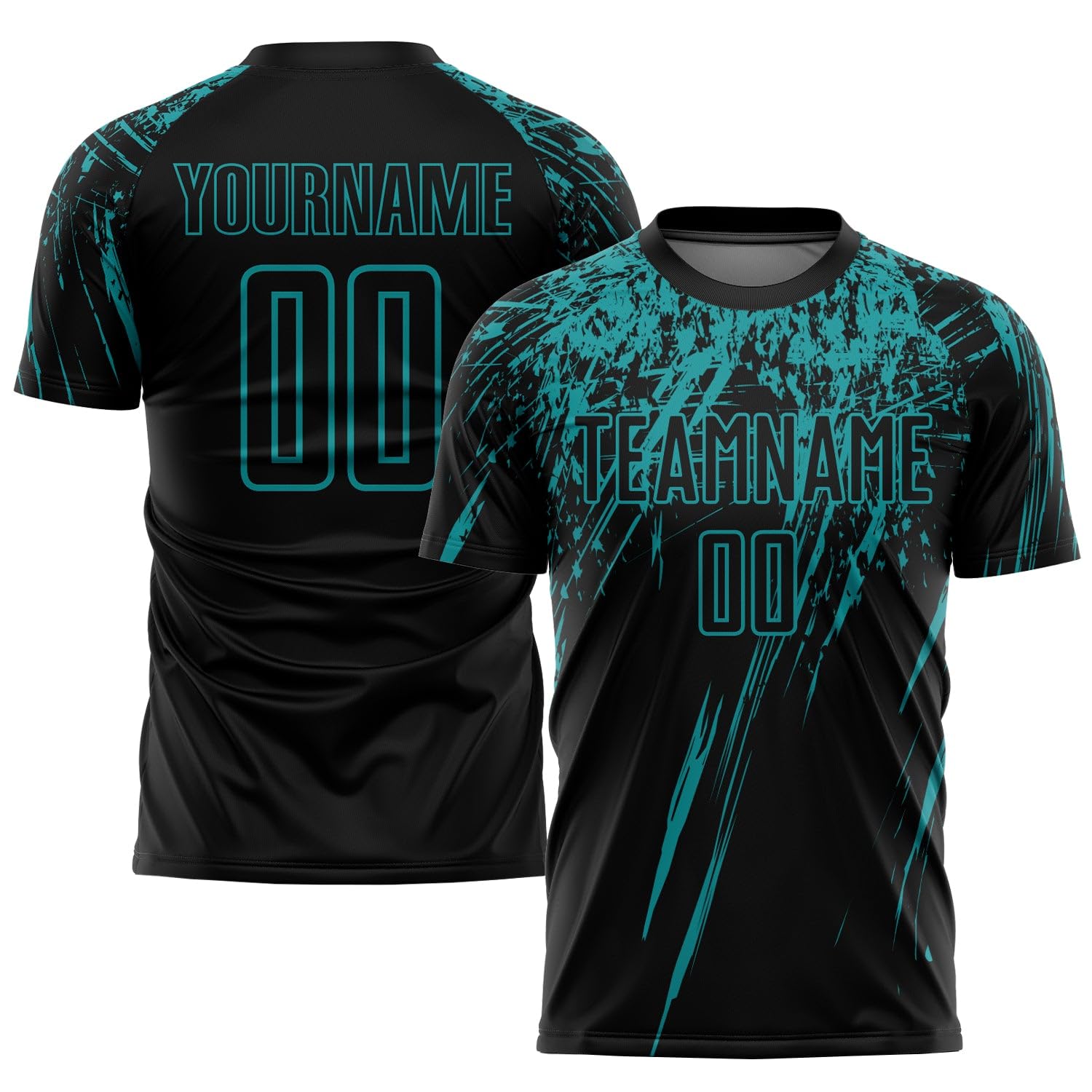 Custom Soccer Jerseys for Boys Men Women Youth, Black Teal Personalized Soccer Jersey Printed Name Number Logo Sports Jersey