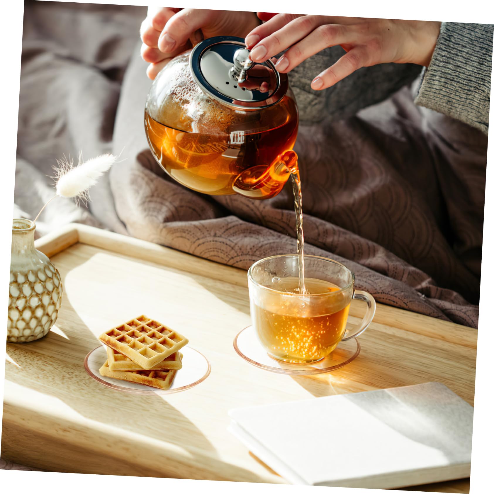 Mikinona Clear Glass Saucers Set of 8 Round 3.54 Inch Decorative Coffee Saucers and Snack Storage Plates for Home Restaurant Tea Room Use - Image 3