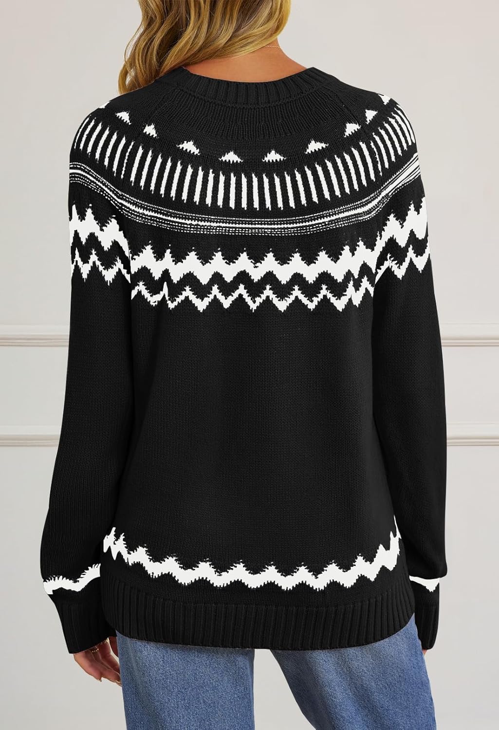 MEROKEETY Women's 2026 Fall Winter Fair Isle Argyle Pullover Sweater Striped Crew Neck Long Sleeve Vintage Knit Tops - Image 3