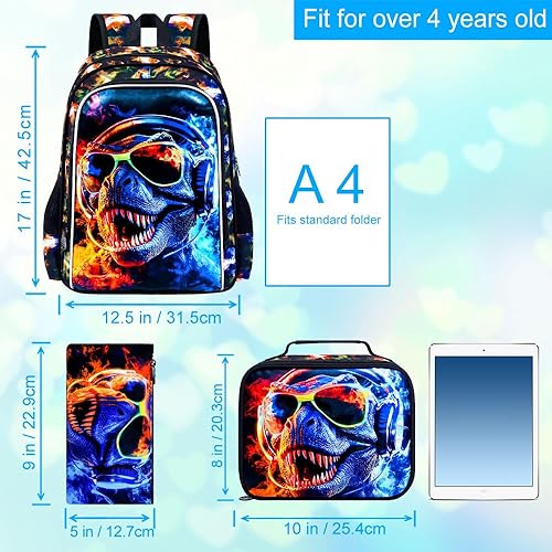 Miniatura 5 de Mochila de 3 piezas para niños, 17 pulgadas con lonchera, mochilas escolares para primaria preescolar jardín de infantes