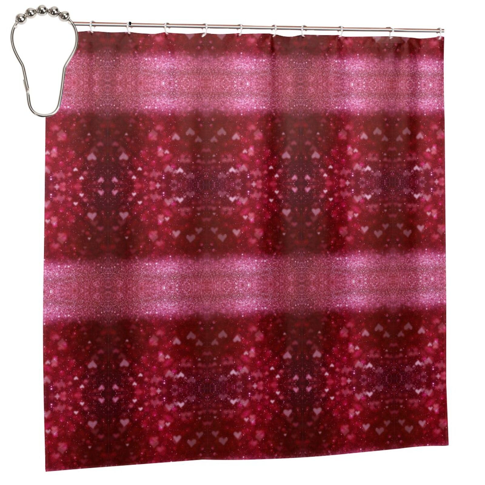 Rideau de douche imperméable anti-éclaboussures motif cœur rouge pailleté