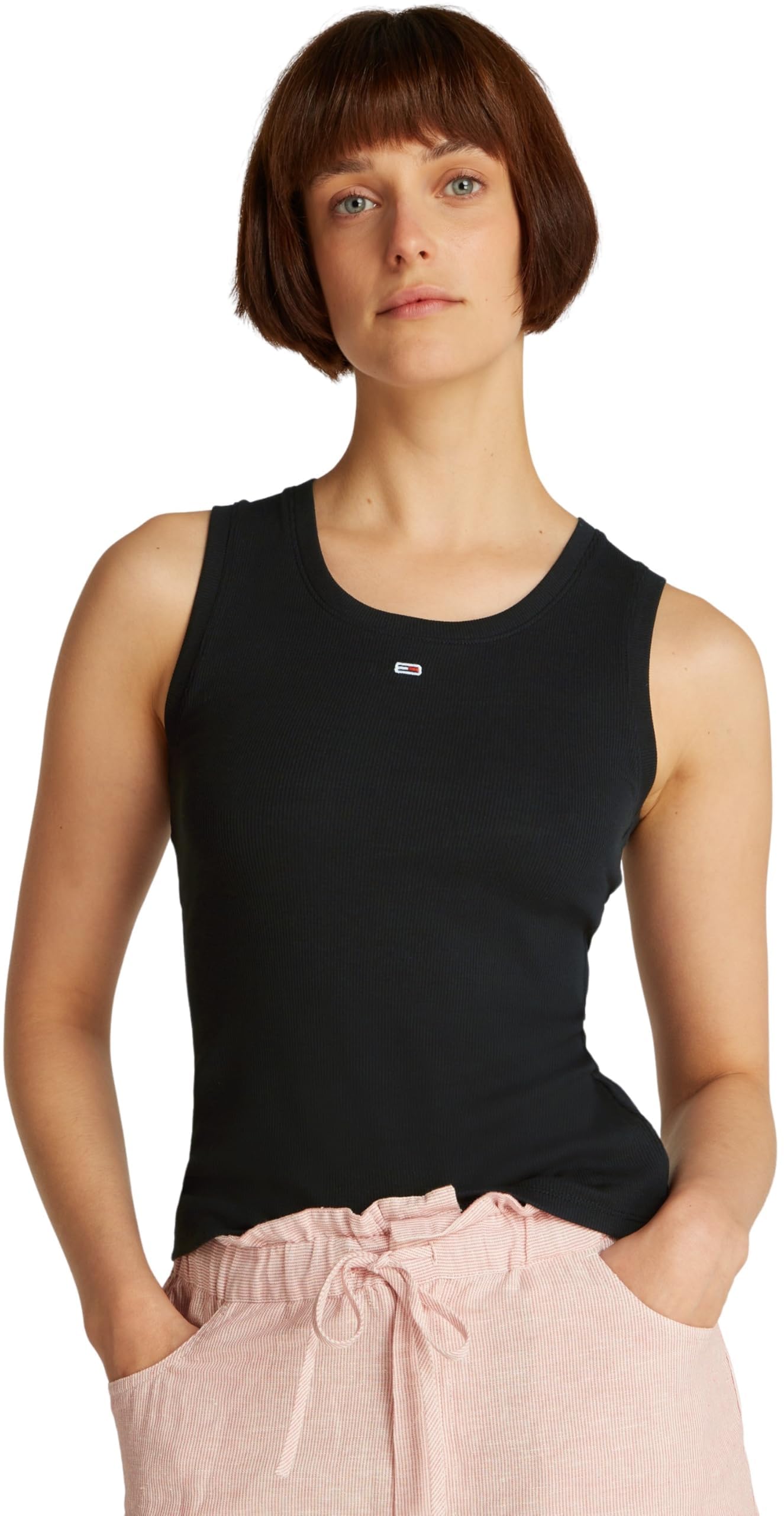 TOMMY JEANS Women’s Essential Rib Slim Fit Tank Top, Black (Black), 5XL